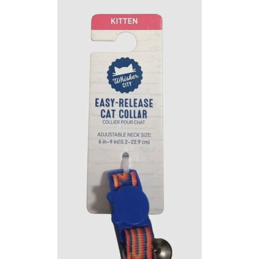 Whisker City Easy-Release Cat Kitten Collar Surfs Up Rainbow Adjustable 6-9 Bell